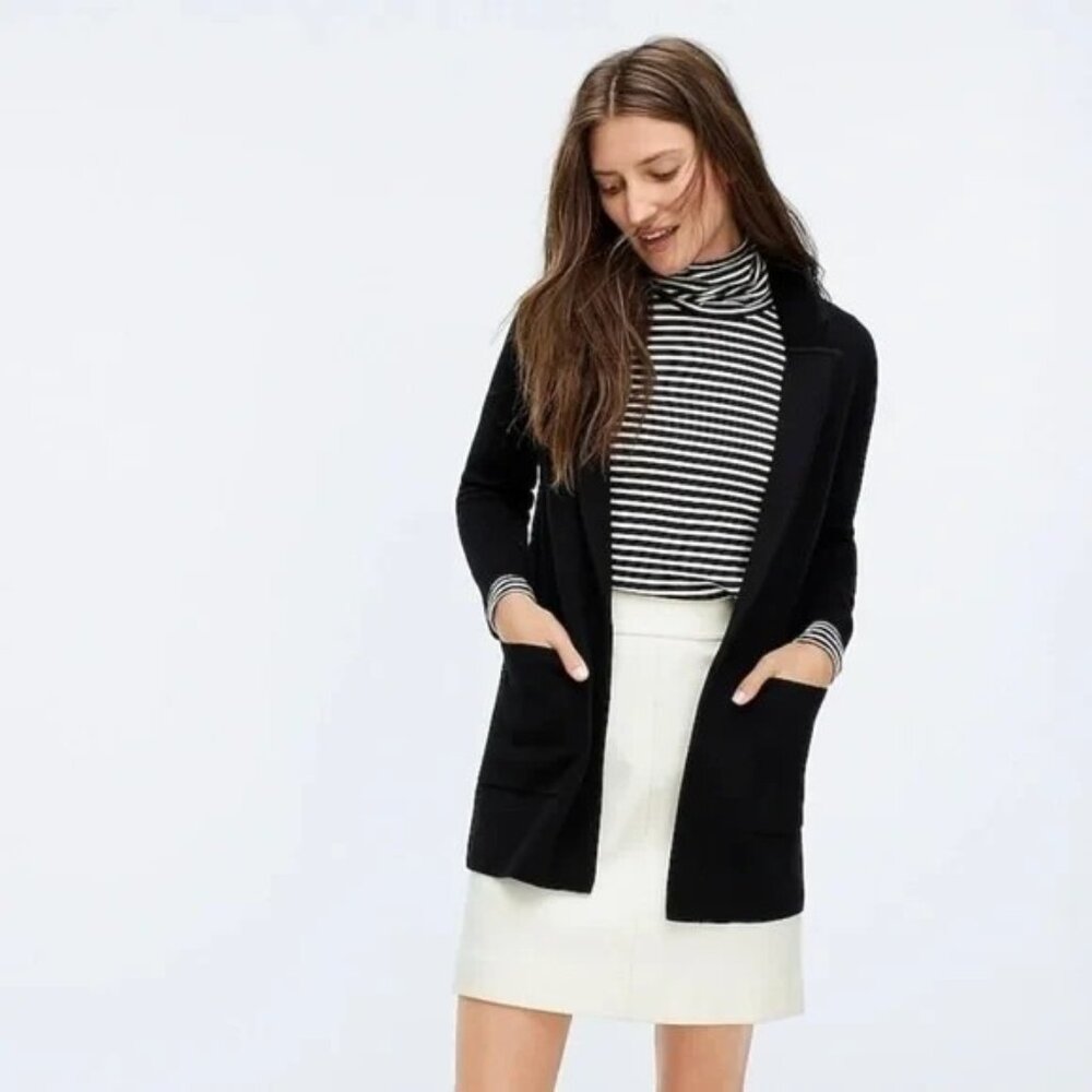 J Crew Sophie Open Front Sweater Blazer Patch Pockets‎ Merino Wool Black Small